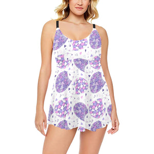 Hedgehog Pattern Print Design 05 Chest Sexy Pleated Two Piece Swim Dress