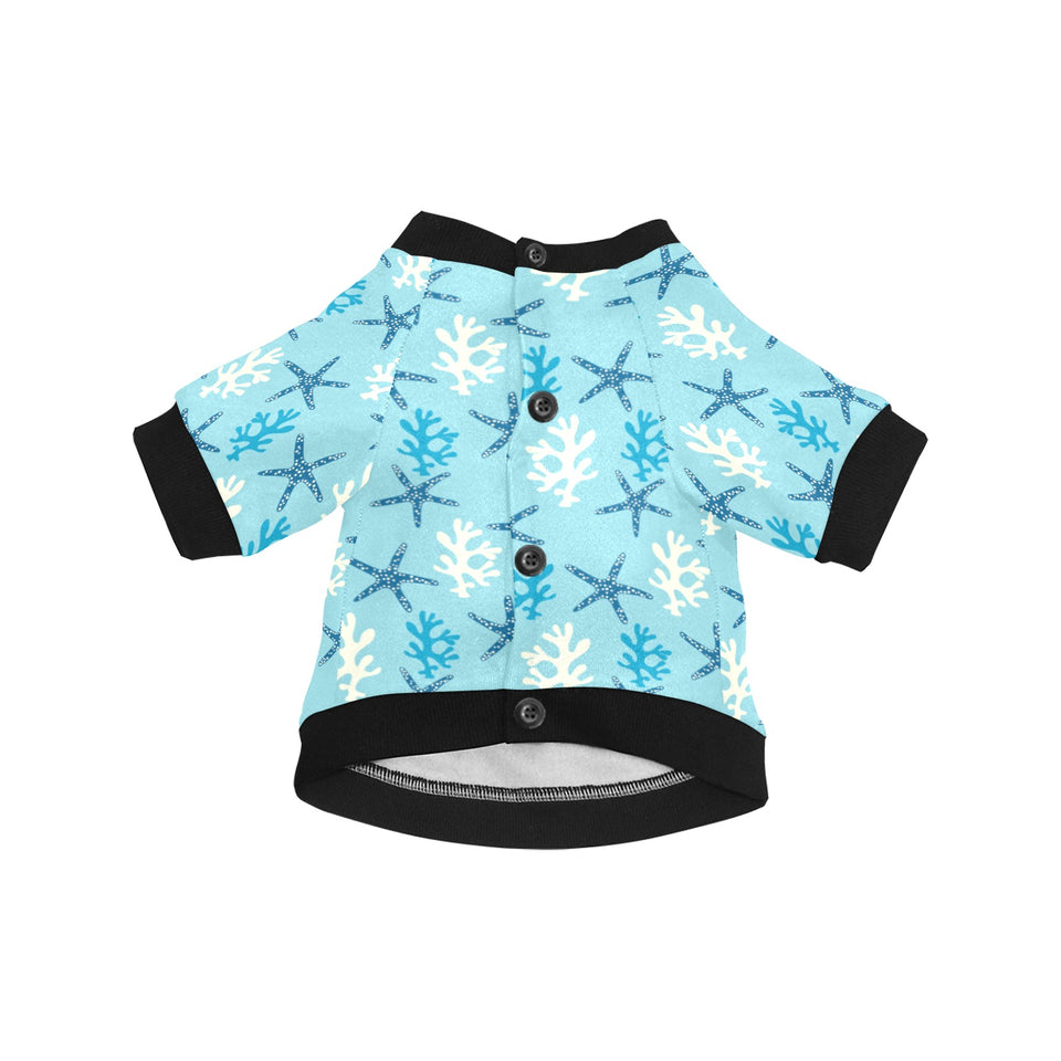 Blue starfish coral reef pattern All Over Print Pet Dog Round Neck Fuzzy Shirt