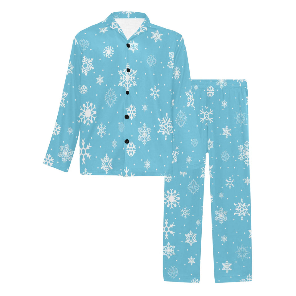 Snowflake pattern blue background Men's Long Pajama Set
