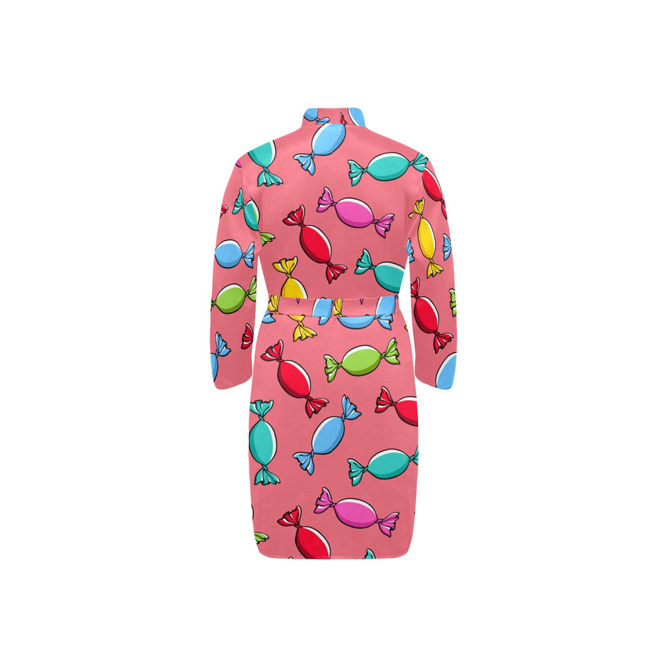 Colorful wrapped candy pattern Men's Long Sleeve Belted Night Robe
