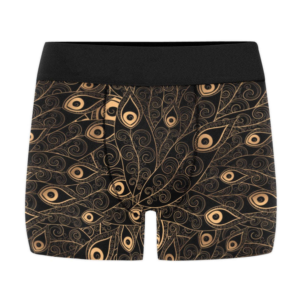 Gold peacock feather pattern Men's All Over Print Boxer Briefs Men's Underwear