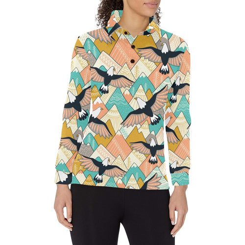 Eagle Pattern Print Design 02 Women's Long Sleeve Polo Shirt