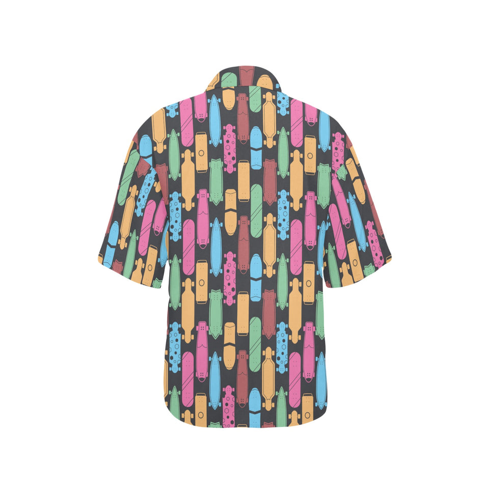 Skate Board Pattern Print Design 02 Women's All Over Print Hawaiian Shirt
