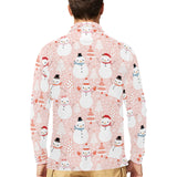 Cute snowman christmas tree snowpink background Men's Long Sleeve Polo Shirt