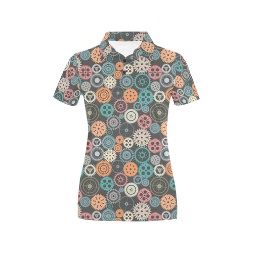 Gear Pattern Print Design 05 Women's All Over Print Polo Shirt