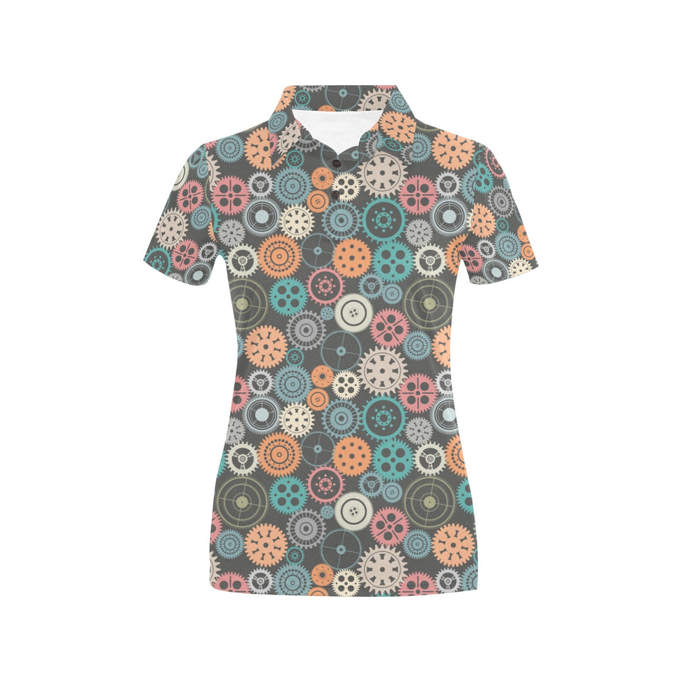 Gear Pattern Print Design 05 Women's All Over Print Polo Shirt