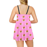 Pancake Pattern Print Design 04 Chest Sexy Pleated Two Piece Swim Dress