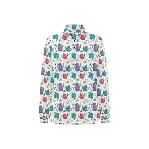 Tea pots Pattern Print Design 05 Women's Long Sleeve Polo Shirt