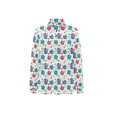 Tea pots Pattern Print Design 05 Women's Long Sleeve Polo Shirt