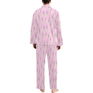 Lavender pattern pink background Men's Long Pajama Set