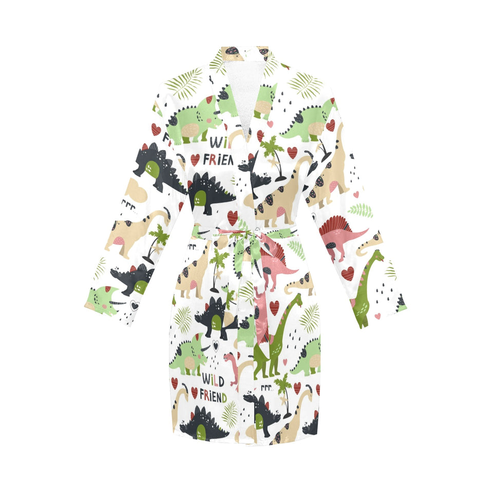 Cute dinosaurs pattern Women's Long Sleeve Belted Night Robe