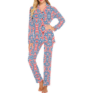 Blue Red Eiffel Tower Pattern Print Design 02 Women's Long Pajama Set