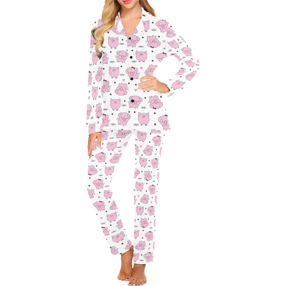 Pig Pattern Print Design 03 Women's Long Pajama Set