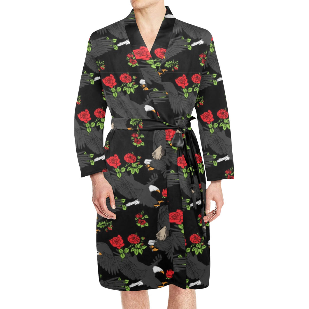 Eagle Pattern Print Design 04 Men's Long Sleeve Belted Night Robe