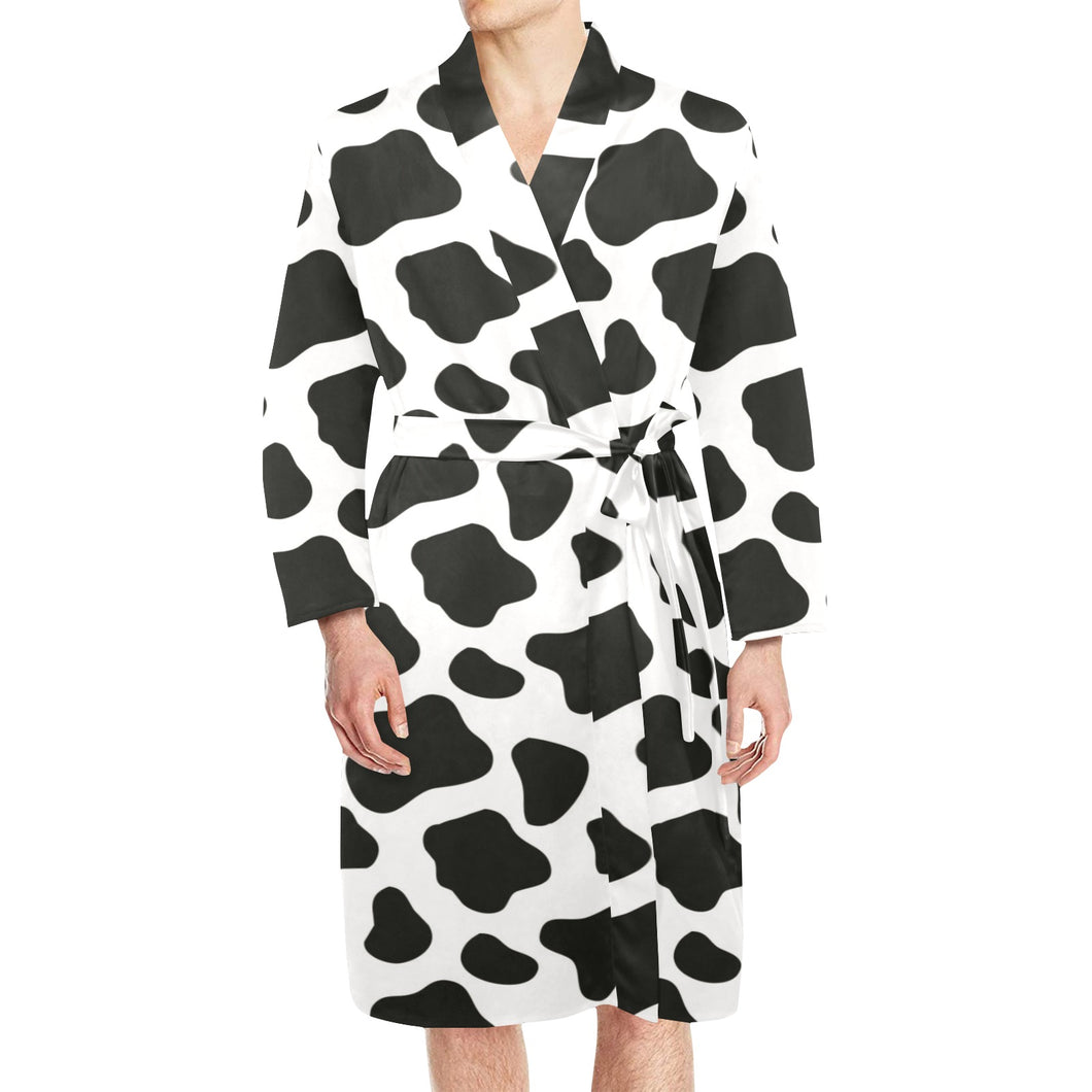 Cow skin pattern Men's Long Sleeve Belted Night Robe
