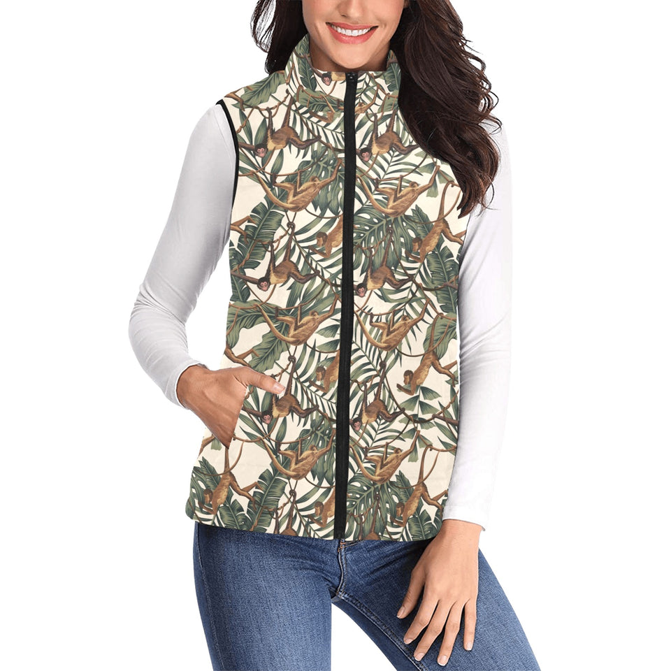 Monkey tropical leaves background Women's Padded Vest
