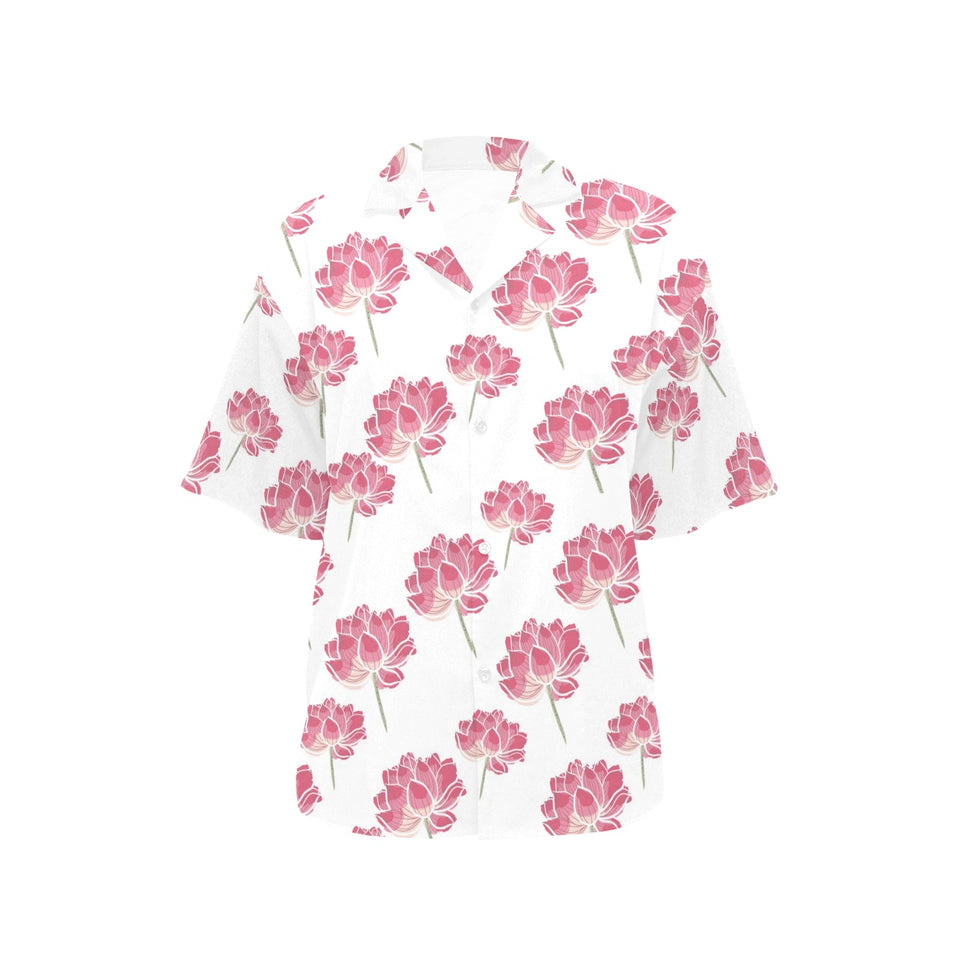 Pink lotus waterlily pattern Women's All Over Print Hawaiian Shirt