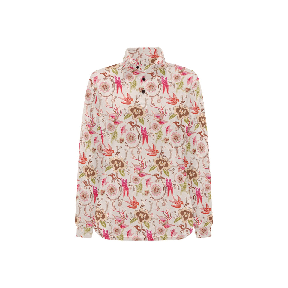 Swallow Pattern Print Design 01 Women's Long Sleeve Polo Shirt
