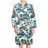 Japanese wave pattern Men's Long Sleeve Belted Night Robe