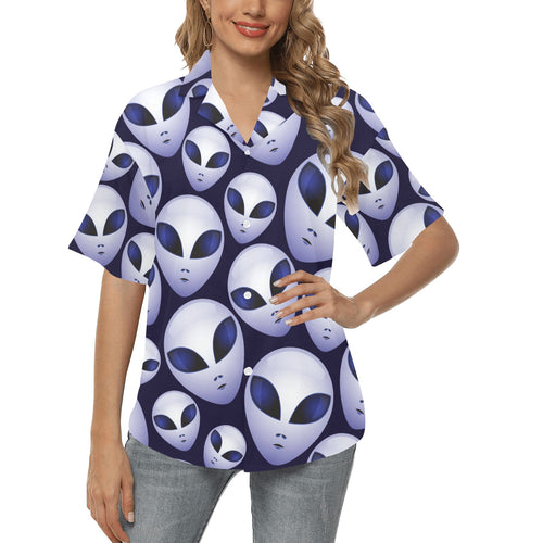 Alien Pattern Print Design 01 Women's All Over Print Hawaiian Shirt