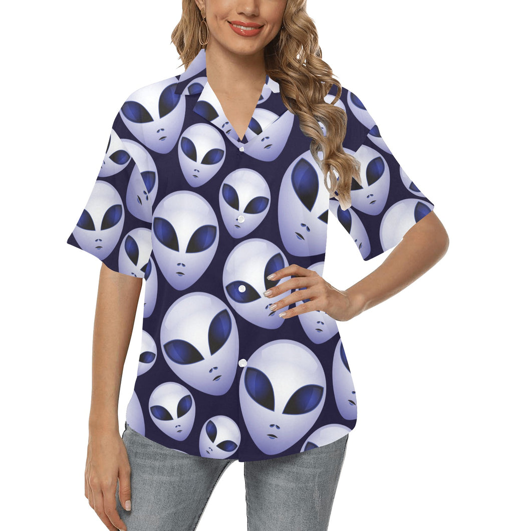 Alien Pattern Print Design 01 Women's All Over Print Hawaiian Shirt