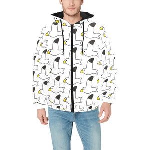 Seagull Pattern Print Design 05 Men's Padded Hooded Jacket
