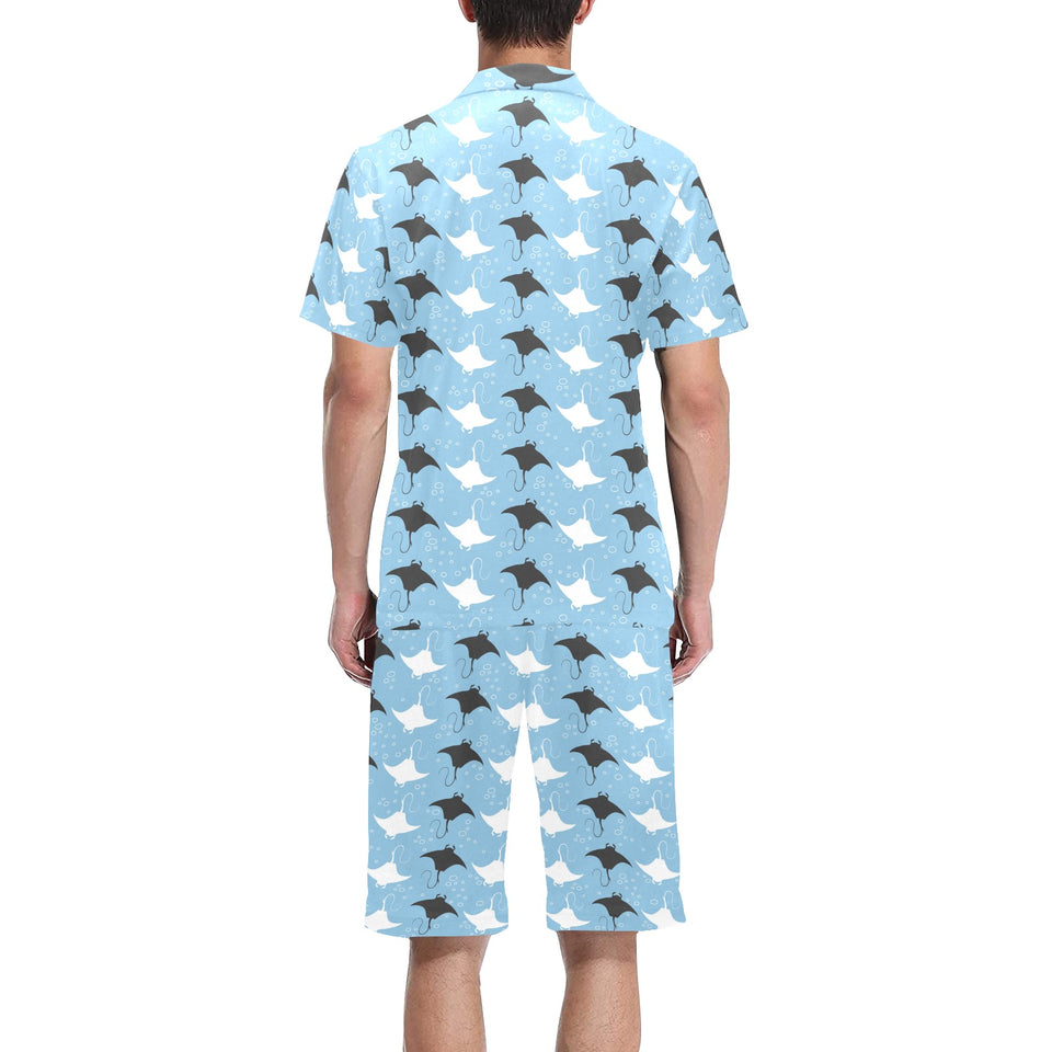 Stingray Pattern Print Design 03 Men's V-Neck Short Pajama Set