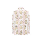 cute owl leaf Women's Long Sleeve Polo Shirt