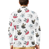 French bulldog cup paw pattern Men's Long Sleeve Polo Shirt