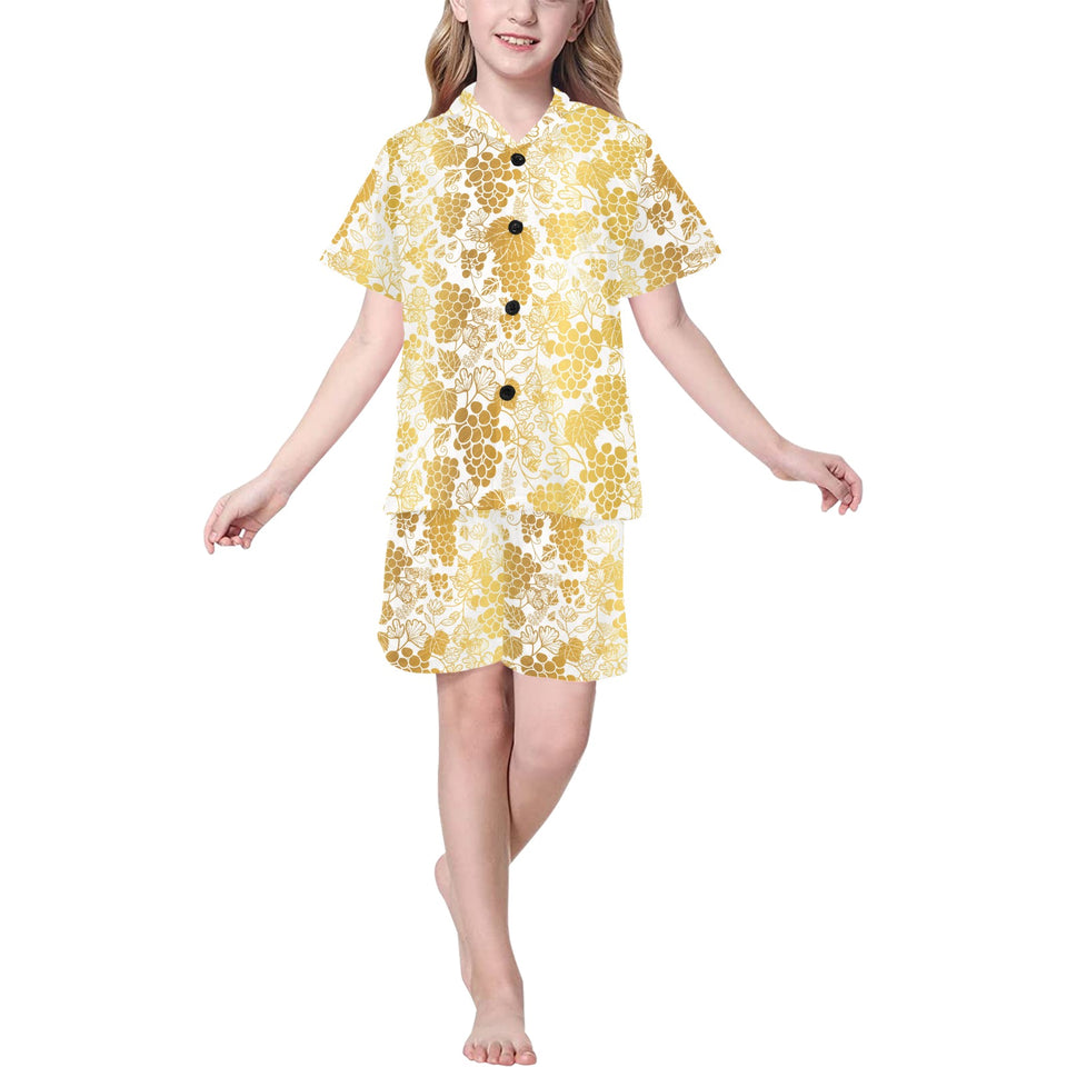 Gold grape pattern Kids' Boys' Girls' V-Neck Short Pajama Set