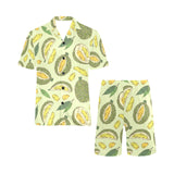 Durian leaves pattern background Men's V-Neck Short Pajama Set