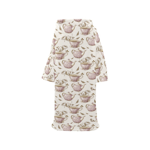 Tea pots Pattern Print Design 03 Blanket Robe with Sleeves