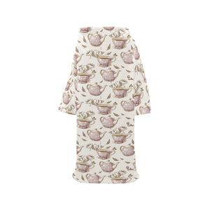 Tea pots Pattern Print Design 03 Blanket Robe with Sleeves