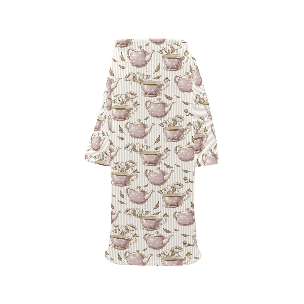 Tea pots Pattern Print Design 03 Blanket Robe with Sleeves