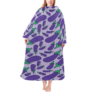 Eggplant Pattern Print Design 03 Blanket Robe with Sleeves