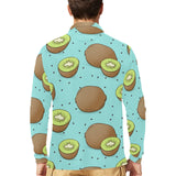 Kiwi blue background Men's Long Sleeve Polo Shirt