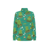 Cute frog dragonfly design pattern Women's Long Sleeve Polo Shirt