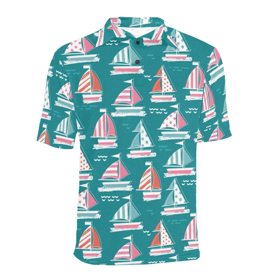 Cute sailboat pattern Men's All Over Print Polo Shirt