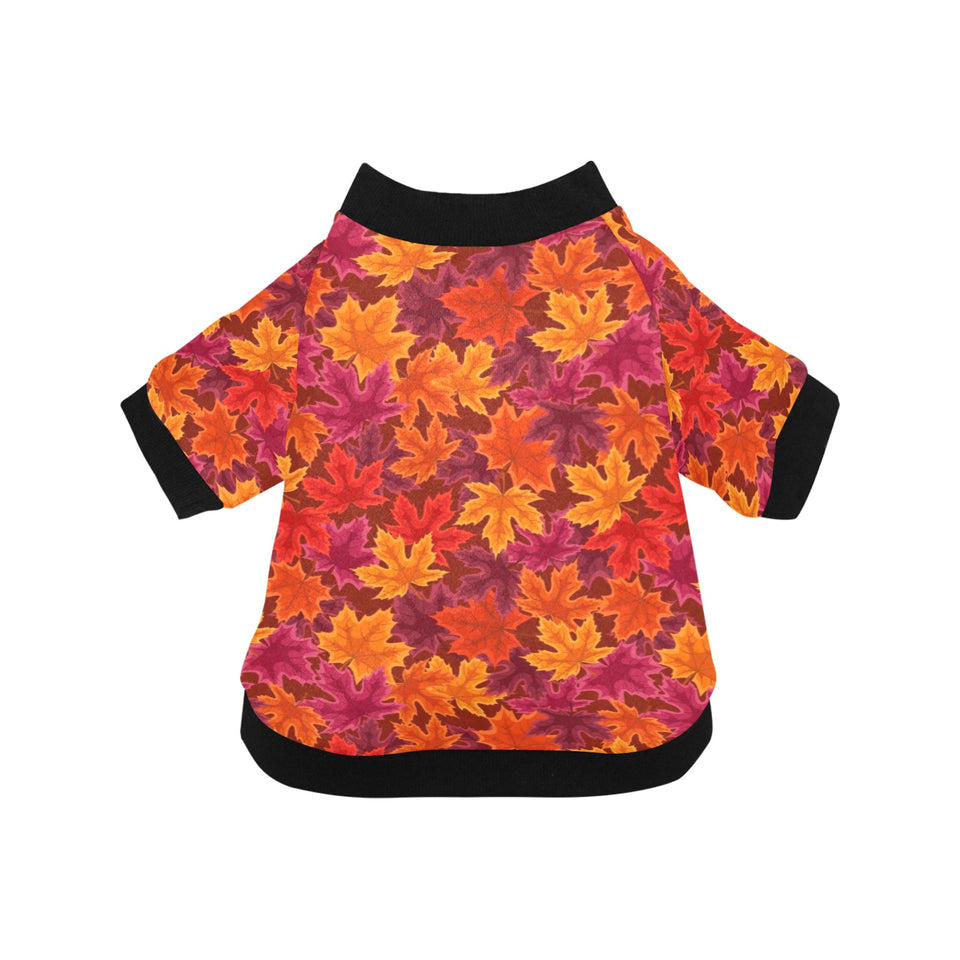 Autumn maple leaf pattern All Over Print Pet Dog Round Neck Fuzzy Shirt