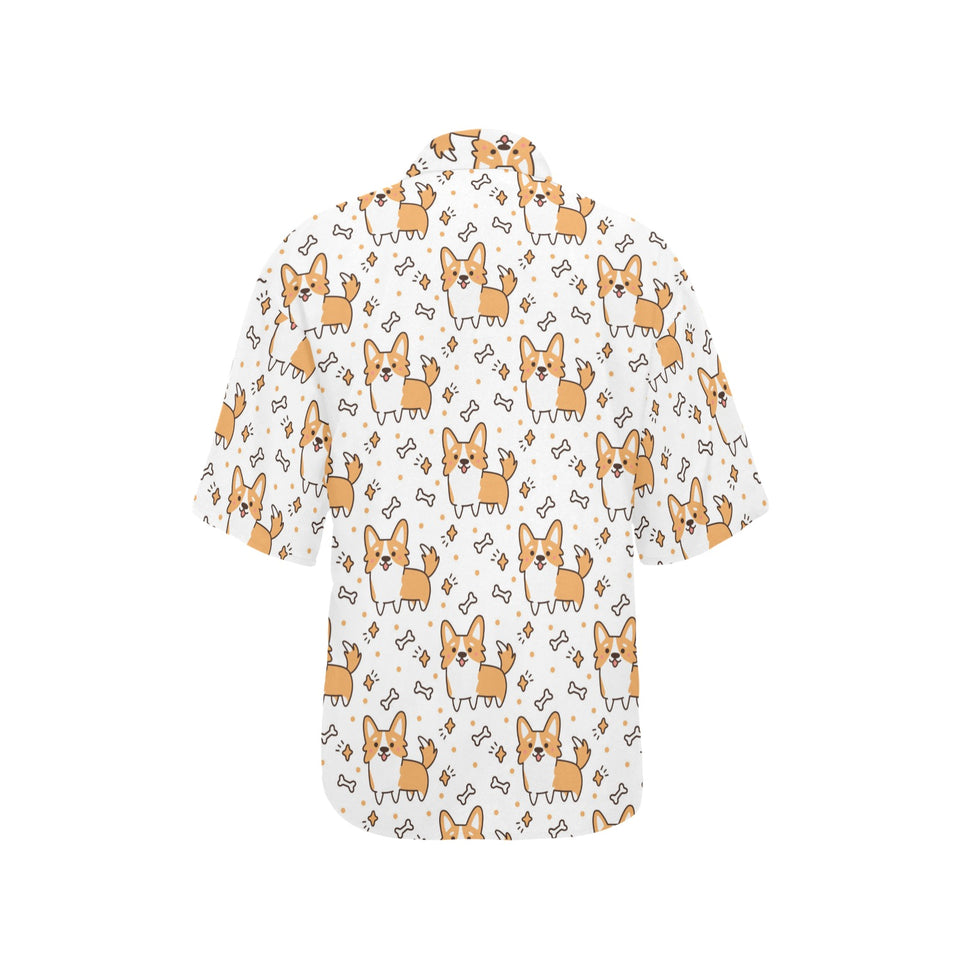 Cute corgi heart star bone pattern Women's All Over Print Hawaiian Shirt