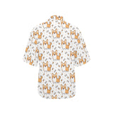 Cute corgi heart star bone pattern Women's All Over Print Hawaiian Shirt