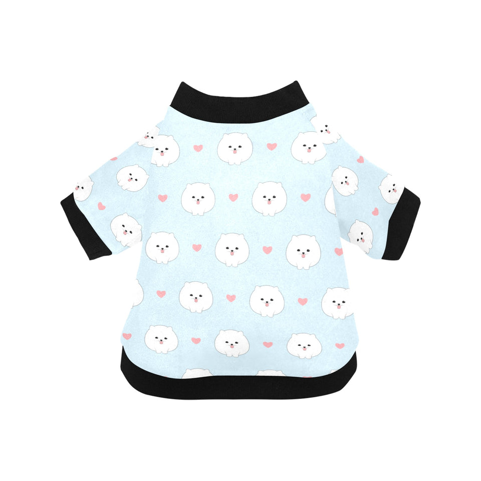 White cute pomeranian pattern All Over Print Pet Dog Round Neck Fuzzy Shirt