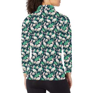 Pelican Pattern Print Design 03 Women's Long Sleeve Polo Shirt