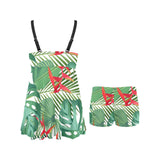 heliconia palm and monstera leaves pattern Chest Sexy Pleated Two Piece Swim Dress