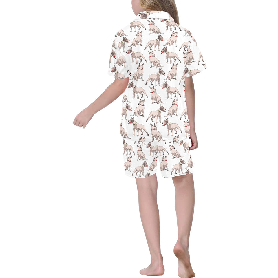 Bull Terrier Pattern Print Design 04 Kids' Boys' Girls' V-Neck Short Pajama Set