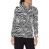 Zebra skin pattern Women's Long Sleeve Polo Shirt