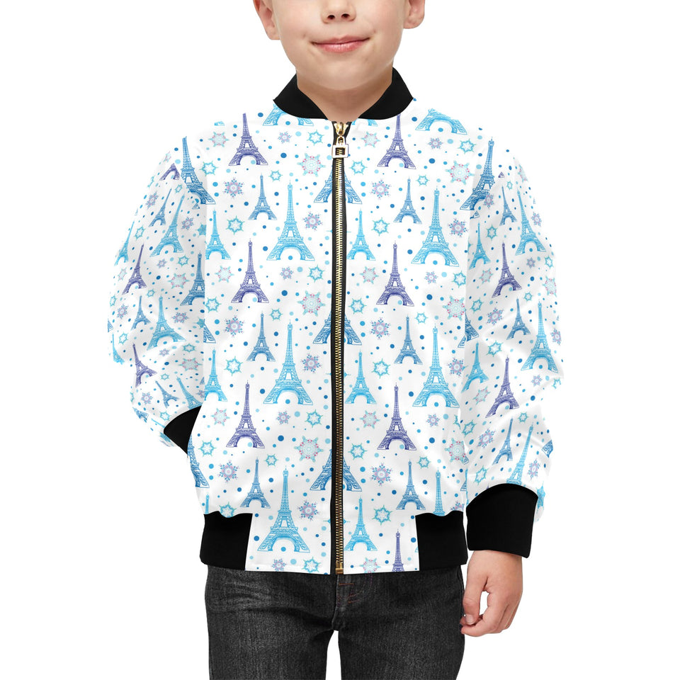 Blue Eiffel Tower Theme Pattern Print Design 01 Kids' Boys' Girls' Bomber Jacket