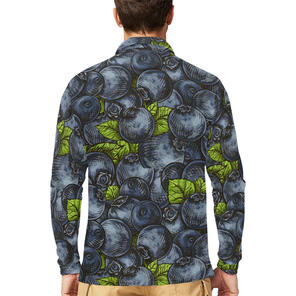 blueberry pattern Men's Long Sleeve Polo Shirt