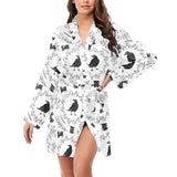 Crows floral wreath rabbit pattern Women's Long Sleeve Belted Night Robe