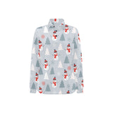 Snowman christmas tree snow gray background Women's Long Sleeve Polo Shirt